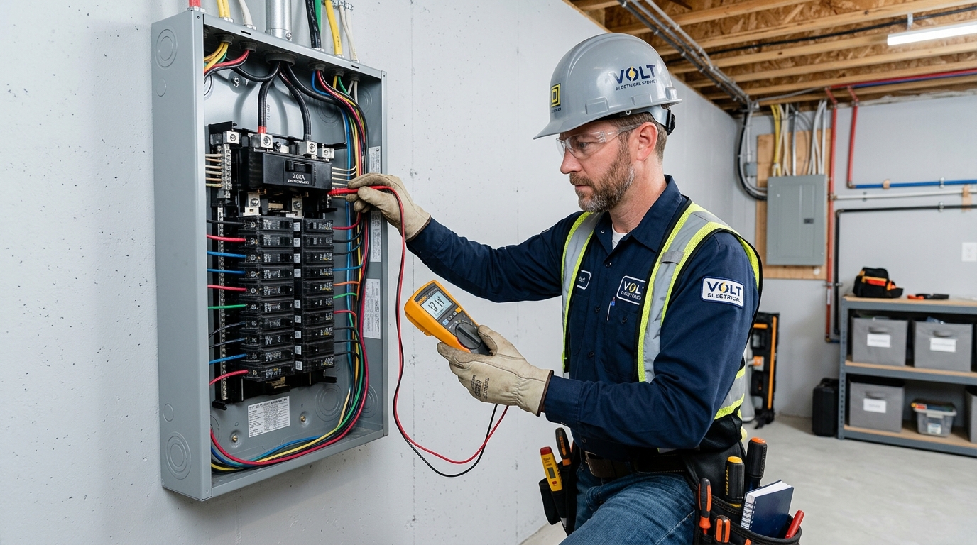 K Electric licensed electrician inspecting a 200 amp electrical panel upgrade in a Toronto home