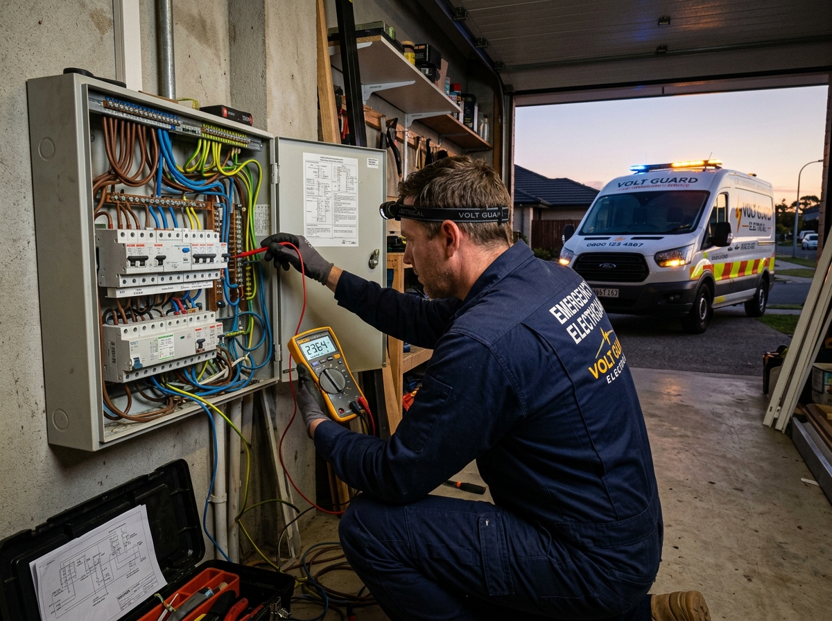 Emergency electrical repair technician testing circuit in Toronto